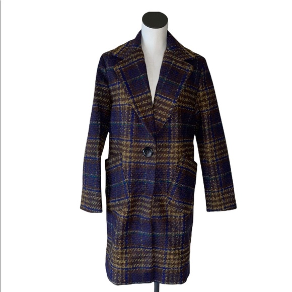 NWT  Kensie Women's Long Plaid Houndstooth Coat with Patch Pockets Woolblend - Picture 8 of 13